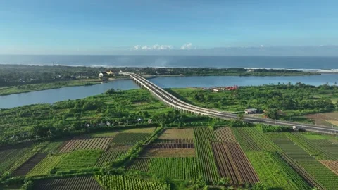 Aerial View of Empty Highway Bridge at Dawn Without People Stock Footage 269608986