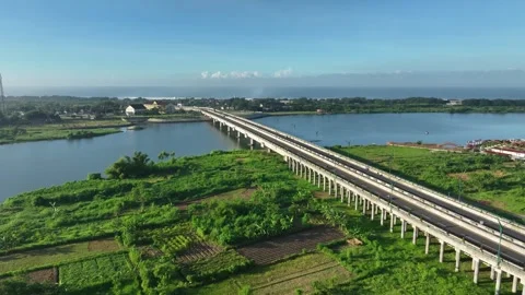 Aerial View of Empty Highway Bridge at Dawn Without People Stock Footage 269610571