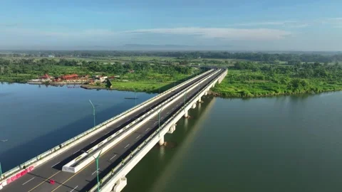 Aerial View of Empty Highway Bridge at Dawn Without People Stock Footage 269610707