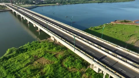 Aerial View of Empty Highway Bridge at Dawn Without People Stock Footage 269611763