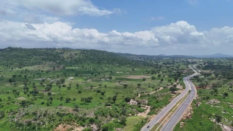Aerial view of empty highway in the Countryside Video stock 343690917