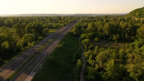 Aerial view of empty highway due coronavirus pandemic, Croatia. Video stock 130440531