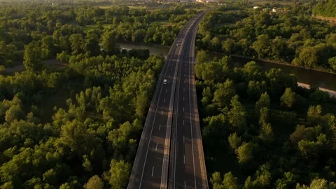 Aerial view of empty highway due coronavirus pandemic, Croatia. Video stock 130440624