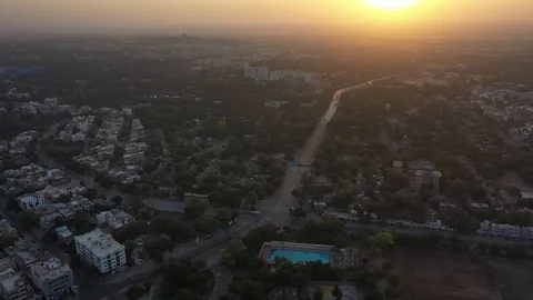 Aerial View Empty highway roads, city lockdown due to SARS-CoV-2, coronavirus Stock Footage 127285996