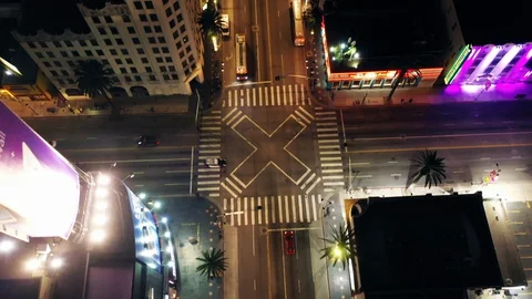 Aerial view of empty Hollywood Boulevard streets Stock Footage 128125413