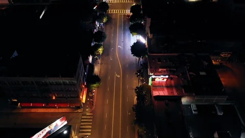 Aerial view of empty Hollywood Boulevard streets Stock Footage 128127990
