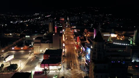 Aerial view of empty Hollywood Boulevard streets Stock Footage 128129534