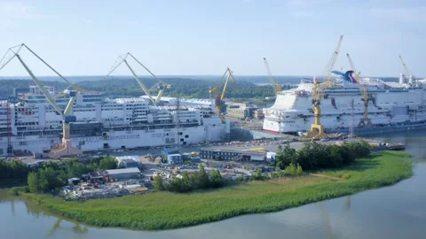 Aerial view of empty Meyer Turku Shipyard. Stock Footage 134971689