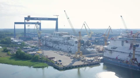 Aerial view of empty Meyer Turku Shipyard. Stock Footage 134972714