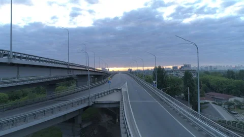 Aerial view. Empty overpass. Sunrise time. Stock Footage 130079349