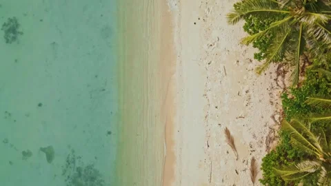 Aerial View of Empty Paradise Beach with White Sand and Azure Sea, Samui Stock Footage 279932676