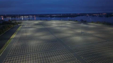Aerial View of Empty Parking Lot Along Delaware River Philadelphia Stock Footage 166877826