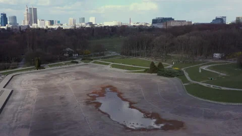 Aerial view of empty public park during Covid-19 pandemic in Warsaw Stock-Footage 136479414