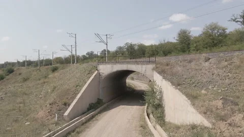 Aerial view of empty Railway bridge in Samtskhe-Javakheti region, Georgia. Stock-Footage 161847165
