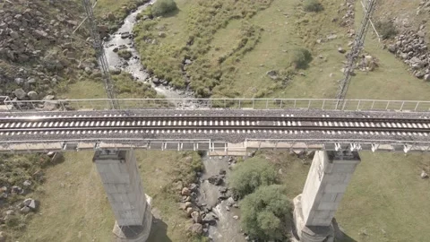 Aerial view of empty Railway bridge in Samtskhe-Javakheti region, Georgia. Video stock 161850924