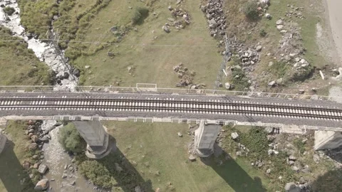 Aerial view of empty Railway bridge in Samtskhe-Javakheti region, Georgia. Video stock 161851101
