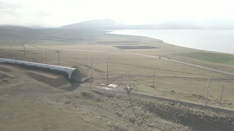 Aerial view of empty Railway tunnel in Paravani, Georgia Stock-Footage 162029684