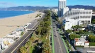 Aerial View Of Empty Santa Monica Streets Due To Coronavirus Pandemic Outbreak Stock Footage