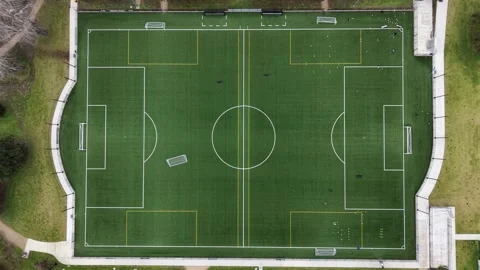Aerial view of empty soccer field ascending 스톡 동영상 342327573