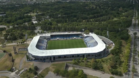 Aerial View of an Empty Soccer Stadium with Green Pitch, Montreal Vidéo 336947553
