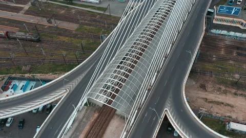 Aerial view with Empty Streets, Basarab Brige, Bucharest, Quarantined City. Stock Footage 134383487
