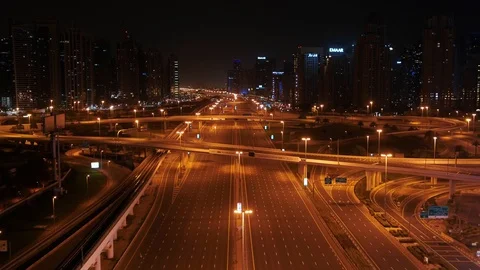Aerial view of empty streets in Dubai, United Arab Emirates Stock Footage