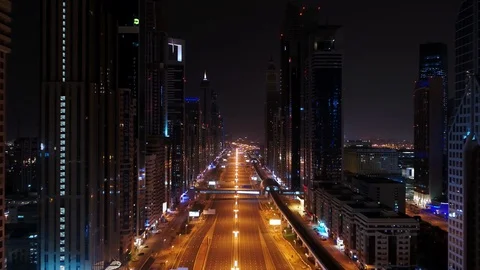 Aerial view of empty streets in Dubai, United Arab Emirates Stock Footage 129309513