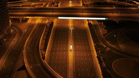 Aerial view of empty streets in Dubai, United Arab Emirates Stock Footage 129369055
