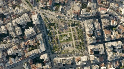 Aerial view of empty streets due to the coronavirus pandemic in Patras, Greece Stock Footage 129269682
