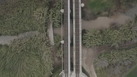 Aerial view of empty train tracks in rural area 스톡 동영상 136963646
