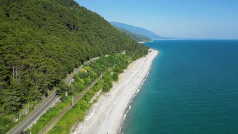 Aerial view of empty tropical beach and blue sea water. Drone footage of the Stock Footage 252813425