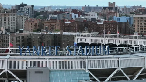 Aerial view of an empty Yankee Stadium on an overcast day Stock Footage 340594862