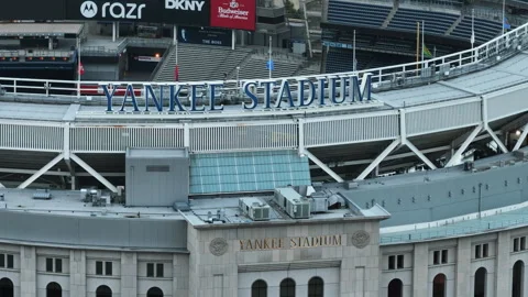 Aerial view of an empty Yankee Stadium on an overcast day Stock Footage 340594875