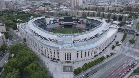 Aerial view of an empty Yankee Stadium on an overcast day Stock Footage 340879274