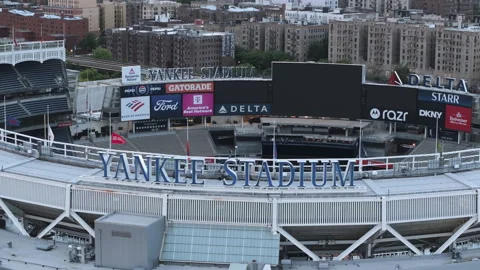 Aerial view of an empty Yankee Stadium on an overcast day Stock Footage 340879468
