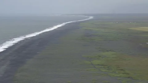 Aerial View of Endless Black Sand Beach Seen From Dyrhólaey in Iceland Stock Footage 339959232