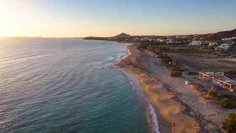 Aerial view of the endless, sandy beaches at Plaka, Naxos island Stock Footage 263137808