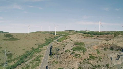Aerial View of Energy Producing Wind Turbines Stock Footage 72303959