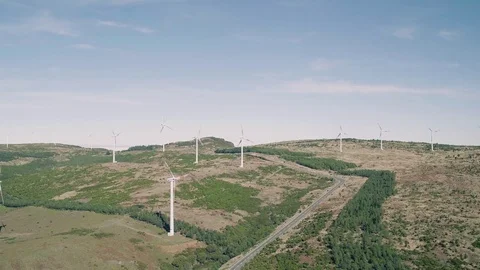 Aerial View of Energy Producing Wind Turbines Stock Footage 72304006