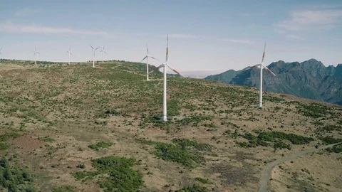 Aerial View of Energy Producing Wind Turbines Stock Footage 72304387