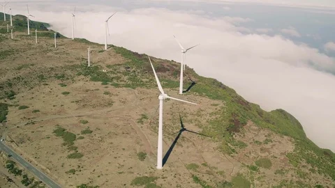 Aerial View of Energy Producing Wind Turbines Stock Footage 72305299
