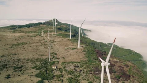 Aerial View of Energy Producing Wind Turbines Stock Footage 72305367