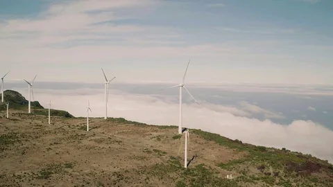 Aerial View of Energy Producing Wind Turbines Stockbeeldmateriaal 72305768