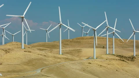 Aerial view of energy producing wind turbines Stock Footage 235468698