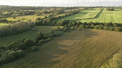 Aerial view of English fields and countryside, Parkgate, Wirral, England Stock Footage 278327344