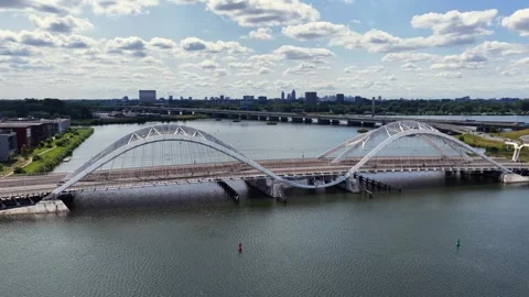 Aerial view of the Enneüs Heerma Bridge in Amsterdam, the Netherlands Video stock 345054471