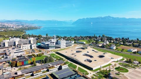 Aerial view of EPFL Rolex Learning Center, Switzerland. Stock Footage 317688123