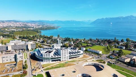 Aerial view of EPFL Rolex Learning Center, Switzerland. Stock Footage 317688155