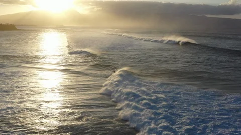 Aerial View Epic Sunset Surfer Maui, Hawai'i Stock Footage 109119107