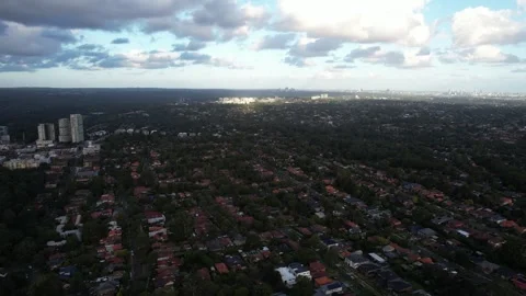 Aerial View of Epping, Sydney Suburban Residential Area Stock Footage 345038875